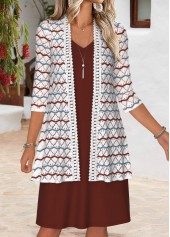 Deep Red Tummy Coverage 3/4 Sleeve Dress and Cardigan