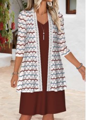 Deep Red Tummy Coverage 3/4 Sleeve Dress and Cardigan | thumb picture 