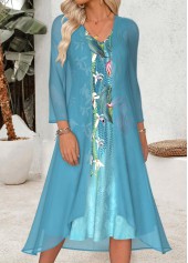 Blue Tummy Coverage Floral Print Dress and Cardigan | thumb picture 