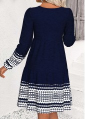 Navy Tummy Coverage Striped Long Sleeve Round Neck Dress | thumb picture 