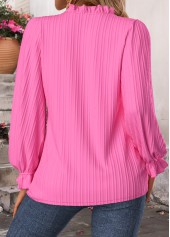 Hot Pink Curved Hem Long Sleeve Split Neck Blouse | thumb picture 