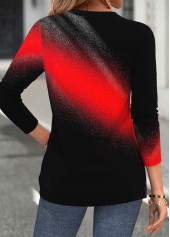 Red Curved Hem Ombre Long Sleeve Split Neck Blouse | thumb picture 