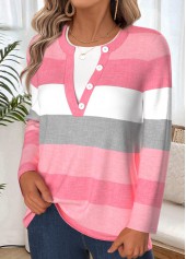 Pink Tummy Coverage Striped Long Sleeve T Shirt | thumb picture 