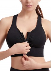 Black Zipper V Neck Sports Bra | thumb picture 