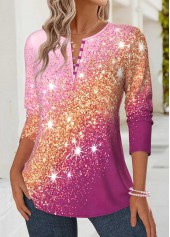 Pink Tummy Coverage Ombre Long Sleeve Split Neck Blouse | thumb picture 