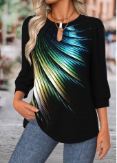 Black Tummy Coverage Dazzle Colorful Print T Shirt