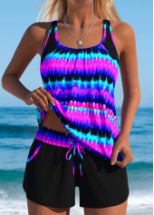Tummy Coverage Mid Waisted Tie Dye Print Tankini Set