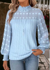 Light Blue Tummy Coverage Long Sleeve High Neck Blouse