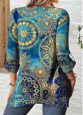 Blue Tummy Coverage Tribal Print Long Sleeve Blouse | thumb picture 