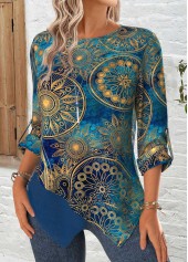 Blue Tummy Coverage Tribal Print Long Sleeve Blouse | thumb picture 