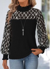 Black Tummy Coverage Long Sleeve High Neck Blouse