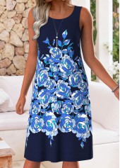 Dark Blue Tummy Coverage Floral Print Dress and Cardigan | thumb picture 