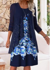 Dark Blue Tummy Coverage Floral Print Dress and Cardigan | thumb picture 