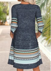 Dusty Blue Tummy Coverage Tribal Print Long Sleeve Dress | thumb picture 