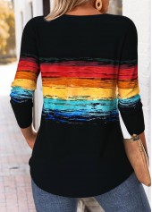 Black Curved Hem Ombre 3/4 Sleeve T Shirt | thumb picture 
