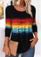 Black Curved Hem Ombre 3/4 Sleeve T Shirt | thumb picture 