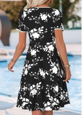 Black Tummy Coverage Floral Print Short Sleeve Dress | thumb picture 