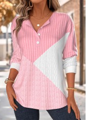 Pink Tummy Coverage Long Sleeve Split Neck Sweatshirt