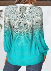 Cyan Tummy Coverage Tribal Print Long Sleeve T Shirt | thumb picture 