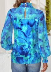 Cyan Patchwork Floral Print Long Sleeve T Shirt | thumb picture 