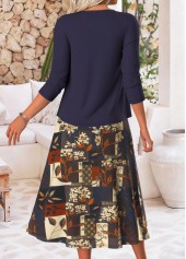 Navy Tummy Coverage Floral Print Dress and Cardigan | thumb picture 