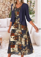 Navy Tummy Coverage Floral Print Dress and Cardigan | thumb picture 