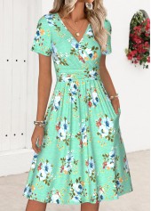 Mint Green Tummy Coverage Floral Print Short Sleeve Dress