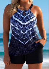 Tummy Coverage Mid Waisted Tie Dye Print Tankini Set