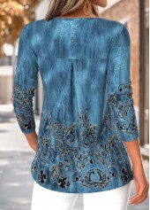 Peacock Blue Tummy Coverage Tribal Print T Shirt | thumb picture 