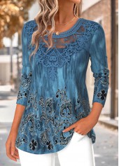 Peacock Blue Tummy Coverage Tribal Print T Shirt | thumb picture 