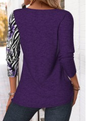 Purple Patchwork Zebra Stripe Print Long Sleeve T Shirt | thumb picture 