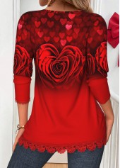 Red Tuck Stitch Floral Print Long Sleeve Blouse | thumb picture 