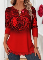 Red Tuck Stitch Floral Print Long Sleeve Blouse | thumb picture 