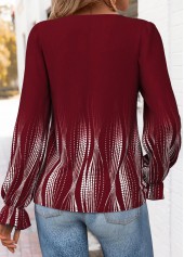 Wine Red Curved Hem Ombre Long Sleeve Blouse | thumb picture 