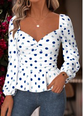White Tummy Control Polka Dot Long Sleeve Blouse