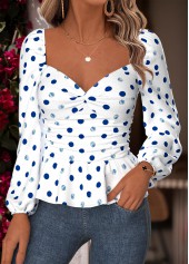 White Tummy Control Polka Dot Long Sleeve Blouse | thumb picture 