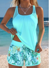 Tummy Coverage Mid Waisted Marine Life Print Tankini Set