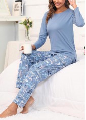Dusty Blue Letter Print Lounge Top and Pants