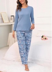 Dusty Blue Letter Print Lounge Top and Pants | thumb picture 