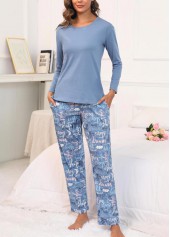 Dusty Blue Letter Print Lounge Top and Pants | thumb picture 