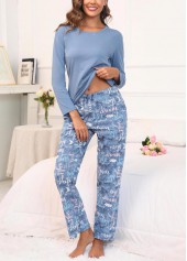 Dusty Blue Letter Print Lounge Top and Pants | thumb picture 