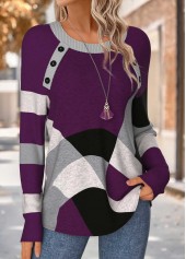 Purple Tummy Coverage Geometric Print Long Sleeve T Shirt | thumb picture 