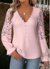 Light Pink Tummy Coverage Long Sleeve V Neck Blouse