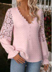 Light Pink Tummy Coverage Long Sleeve V Neck Blouse | thumb picture 
