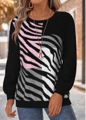 Black Tummy Coverage Geometric Print Long Sleeve Sweatshirt