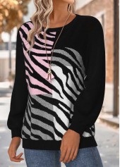 Black Tummy Coverage Geometric Print Long Sleeve Sweatshirt | thumb picture 