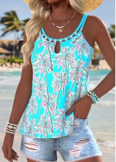 Mint Green Lace Up Tropical Plants Print Camisole Top | thumb picture 