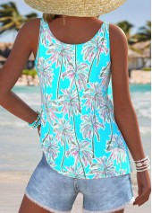 Mint Green Lace Up Tropical Plants Print Camisole Top | thumb picture 