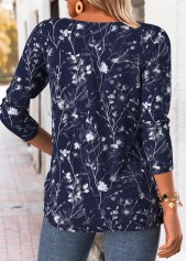 Navy Tummy Coverage Leaf Print Long Sleeve T Shirt | thumb picture 