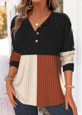 Black Tummy Coverage Long Sleeve Split Neck Sweatshirt